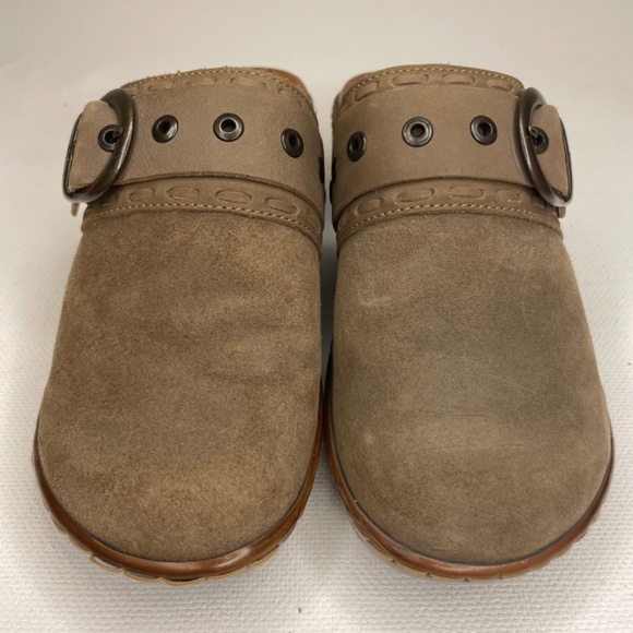 Born Clog Banyan Suede Leather Buckle Mules Taupe Brown Slip On Shoes Size 8 - Picture 4 of 16